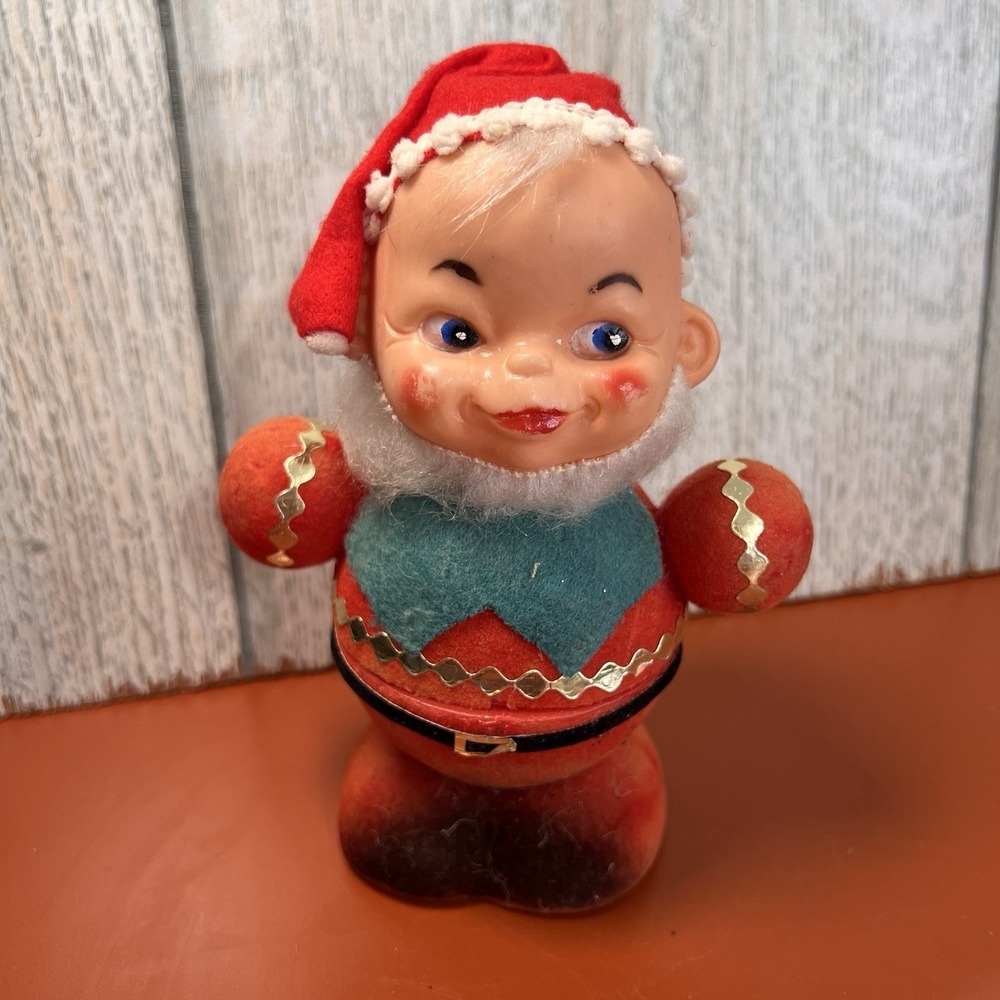 VINTAGE FLOCKED ELF CANDY CONTAINERS‎ PLASTIC HEADS DTC PRODUCTS